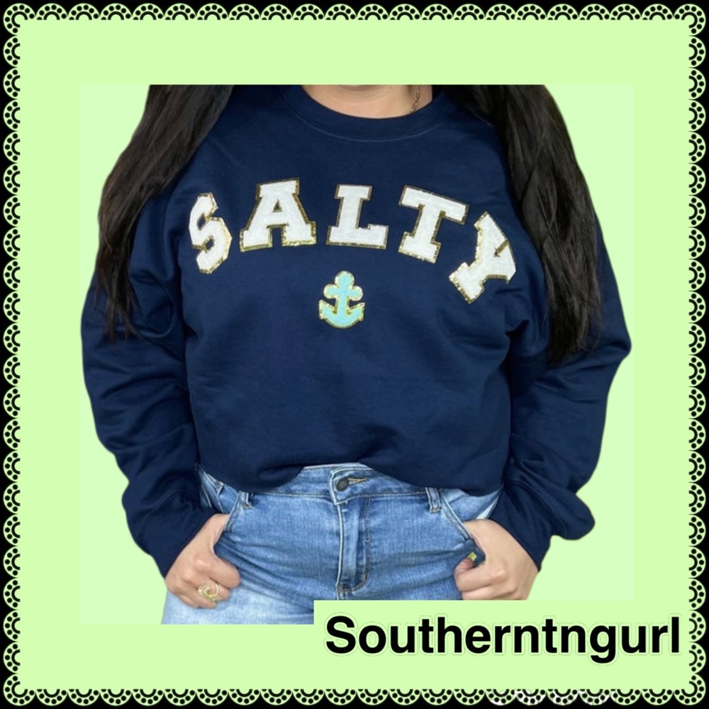 NWT  SALTY Patchwork Chenille Crew Neck long Sleeve Cropped Sweatshirt / Top - Picture 3 of 11